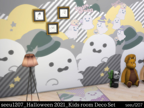 Sims 4 — Halloween 2021 by seeu1207 — rug&frame art&Wall Stickers, Halloween Kids Room Set