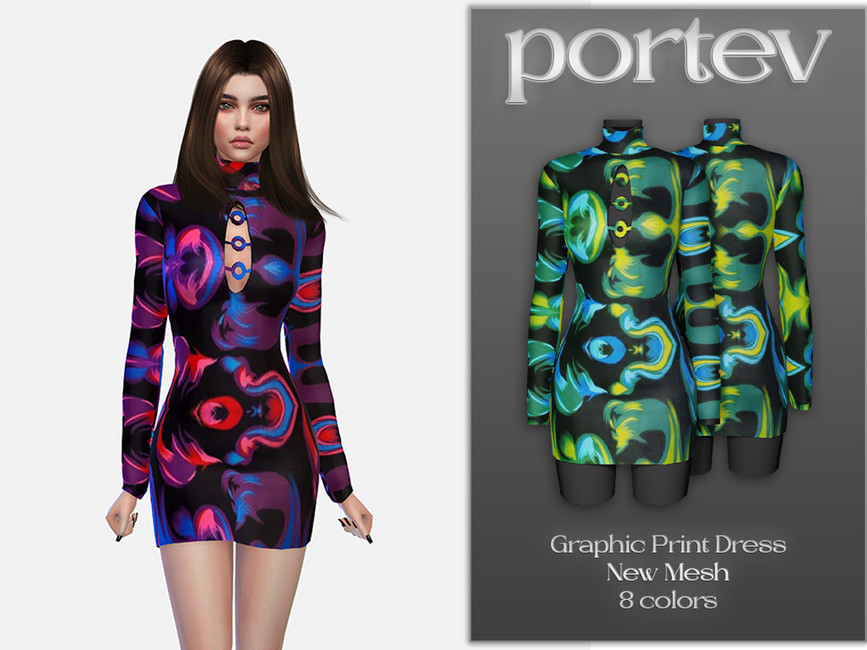The Sims Resource - Graphic Print Dress