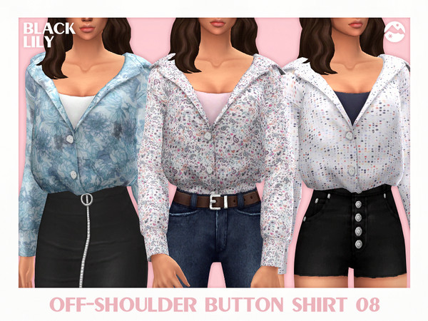 The Sims Resource - Off-Shoulder Button Shirt 08