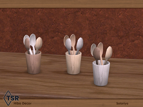Sims 4 — Hibo Decor. Spoons by soloriya — Wooden spoons. Part of Hibo Decor set. 3 color variations. Category: Decorative
