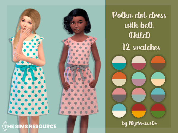 The Sims Resource - Polka dot dress with belt Child