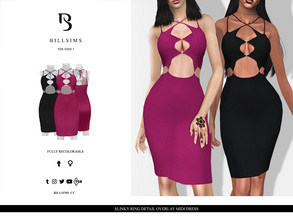 Sims 3 — Slinky Ring Detail Overlay Midi Dress by Bill_Sims — This midi dress features a slinky material with ring