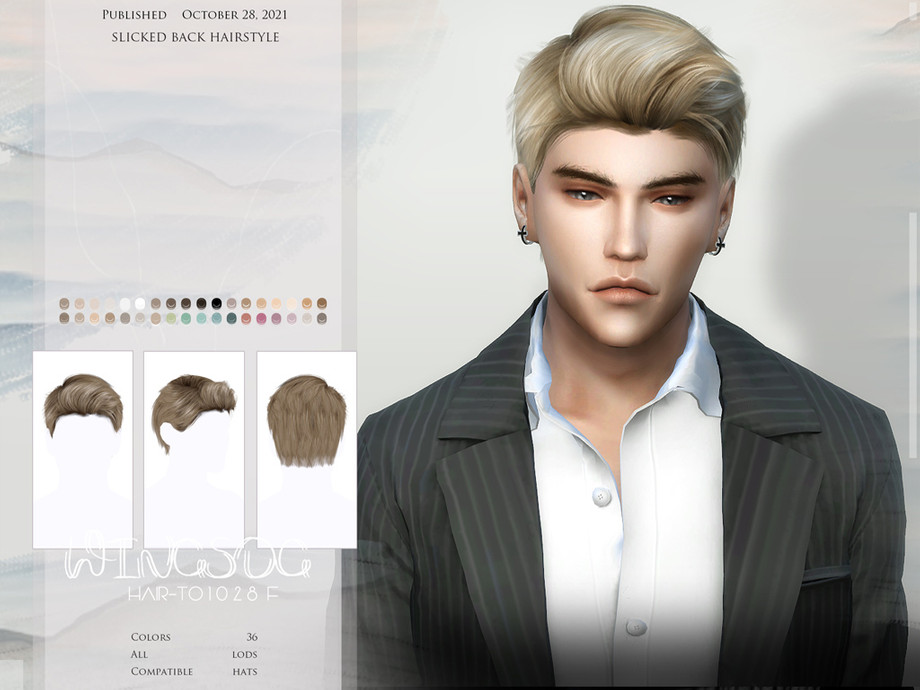 The Sims Resource - WINGS-TO1028-slicked back hairstyle