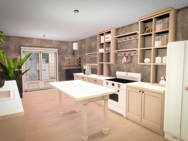 Sims 4 — Nude Kitchen by dylandillow — Kitchen with pretty nude theme and contemporary style, with two big windows that