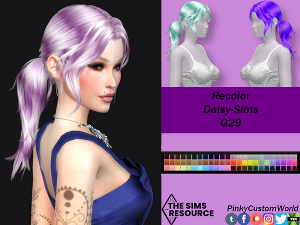 Sims 4 — Recolor of Daisy-Sims G29 hair by PinkyCustomWorld — Medium lenght alpha hair set up in a ponytail with curtain