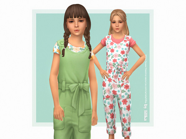 Sims 4 — Flower Jumpsuit [NEEDS COTTAGE LIVING] by lillka — YOU NEED COTTAGE LIVING 6 swatches Custom thumbnail Hair by