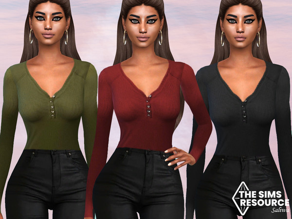 The Sims Resource - Front Button Long Sleeve Tops