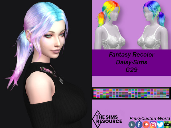 Sims 4 — Fantasy Recolor of Daisy-Sims G29 hair by PinkyCustomWorld — Medium lenght alpha hair set up in a ponytail with