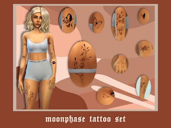 Sims 4 — Moonphase - Upper Back Placement by lotuswhim — tattoo set - 16 swatches for mix and match and 1 swatch with all