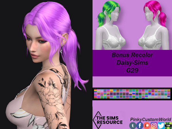 Sims 4 — Bonus Recolor of Daisy-Sims G29 hair by PinkyCustomWorld — Medium lenght alpha hair set up in a ponytail with