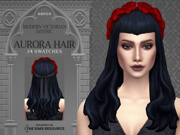 Sims 4 — Modern Victorian Gothic - Aurora Hair by Nords — Dag Dag, this is a loose long wavy hairstyle, with pointy