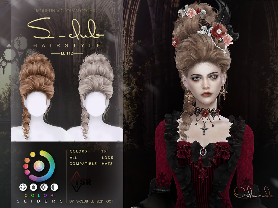 Sims 4 - Modern Victorian Gothic curly hair buns(Orlando) by S-Club - Curly bun ...