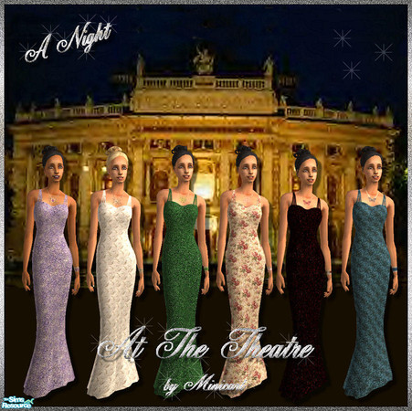 Sims 2 — A Night at the Theatre by minicart — A set of six evening dresses for your female adult Sim.