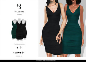 Sims 3 — Thick Strap Plunge Midi Dress by Bill_Sims — This midi dress features a plunge neckline and thick straps in a