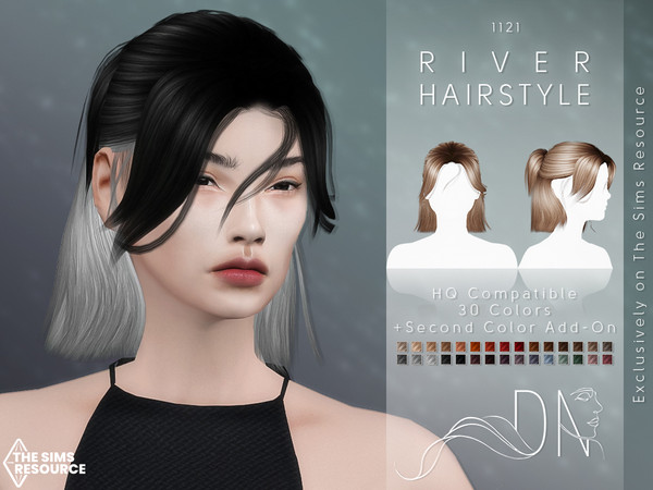 Sims 4 — River Hairstyle with Second Color Add-on by DarkNighTt — River Hairstyle is a medium and updo hairstyle. 30