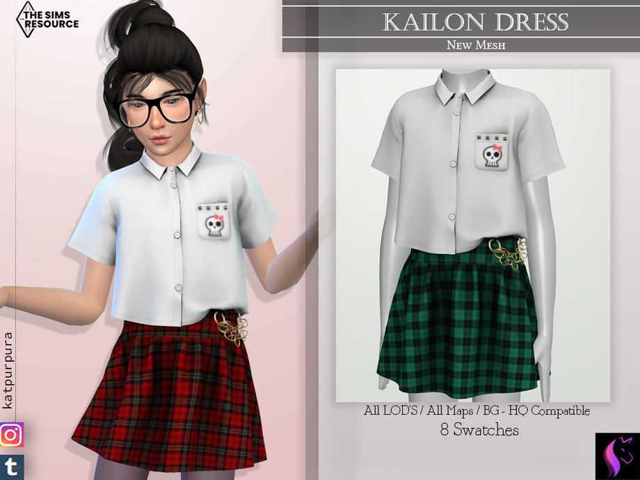 Sims 4 — Kailon Dress by KaTPurpura — Set that works as a dress with a white short-sleeved shirt and a skirt with a