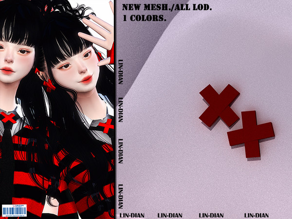 Sims 4 — [DIAN]Red and black EARRINGS by LIN_DIAN — - New Mesh - ALL Lods. - 1 Colors.