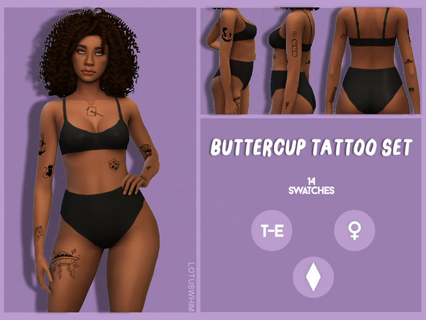 Sims 4 — Buttercup Tattoo - Left Arm Placement by lotuswhim — tattoo set - 14 swatches for mix and match and 1 swatch