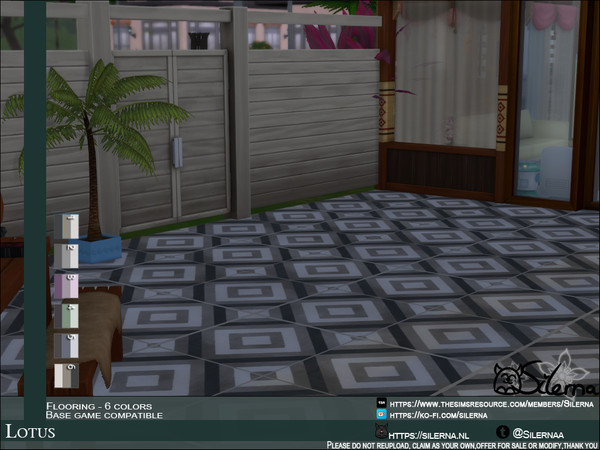 Sims 4 — Lotus by Silerna — - Basegame compatible - Flooring - Tiles - 6 different colors - Please do not reupload, claim