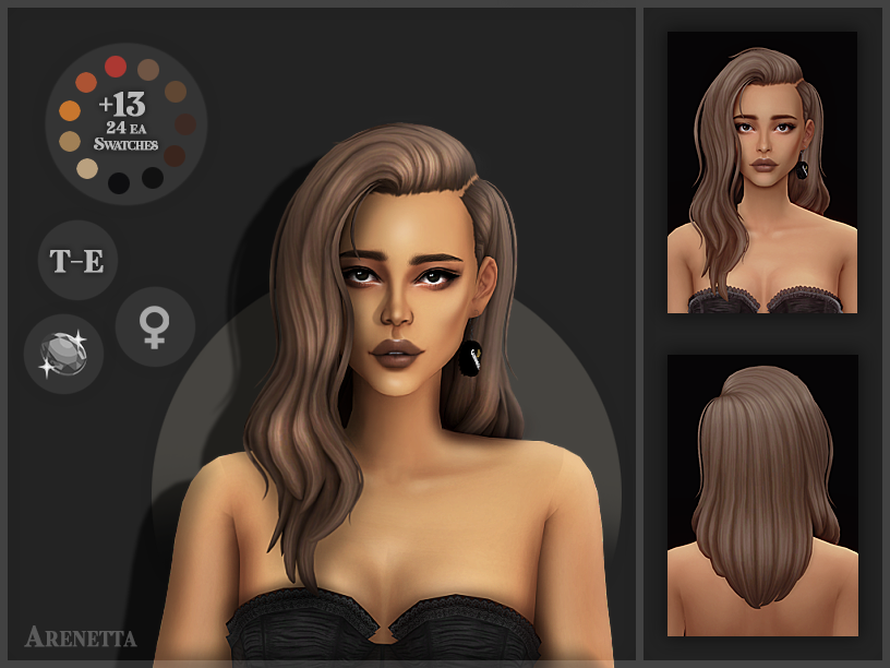 Sims 4 — Jade Hair by Arenetta — Jade Hair: - BGC - Hat Compatible - All LOD's - EA Swatches