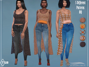 Sims 4 — Ethnic Print Suit Dress With Jeans by Harmonia — New Mesh All Lods 5 Different Patterns Please do not use my