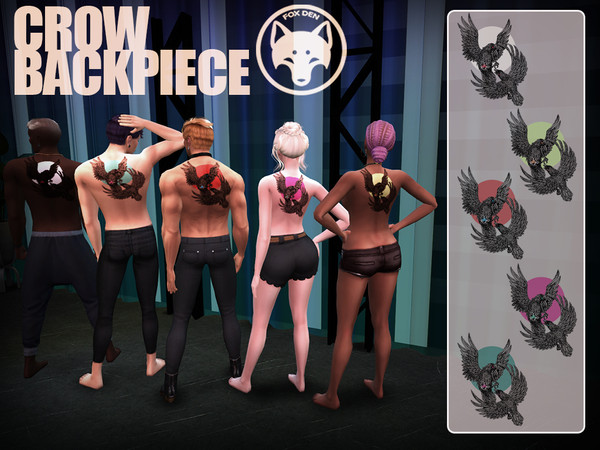 Sims 4 — [fox den] crow backpiece tattoo by M31l1n — Original inktober scribble of two fighting crows made into a