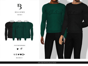Sims 3 — Sweater with Slogan Patch by Bill_Sims — This sweater features a round neck and long sleeves with a patch with