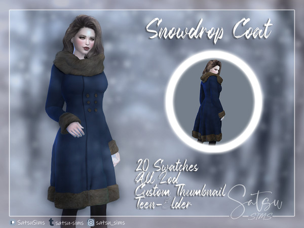 Sims 4 — Snowdrop Coat by SatsujinKuroi — 20 Swatches All Lod Custom thumbnail Teen to elder *Fake fur, no animals was