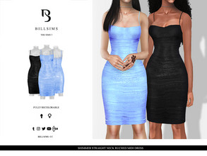 Sims 3 — Shimmer Straight Neck Ruched Midi Dress by Bill_Sims — This midi dress features a bust flattering straight