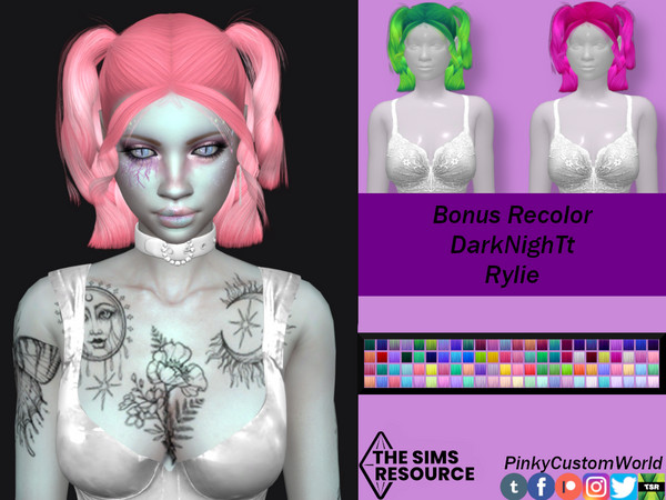 Sims 4 — Bonus Recolor of Rylie hair by DarkNighTt by PinkyCustomWorld — Beautiful half up-do female alpha hairstyle