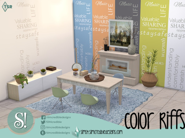 Sims 4 — Color Riffs Words [Few] wall by SIMcredible! — by SIMcredibledesigns.com available at TSR 7 colors variations
