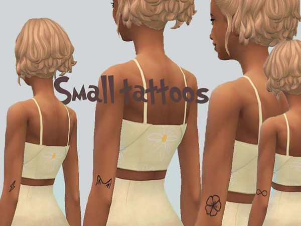 Sims 4 — Small Tattoos! by sofias00 — 4 different cute small black colored tattoos for the left arm. The tattoos are :