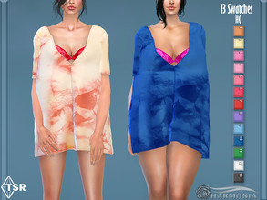 Sims 4 — Tie Dye Boyfriend Oversize Nightie with Bra by Harmonia — Tie Dye Boyfriend T Shirt Dress with Satin Bra. Style