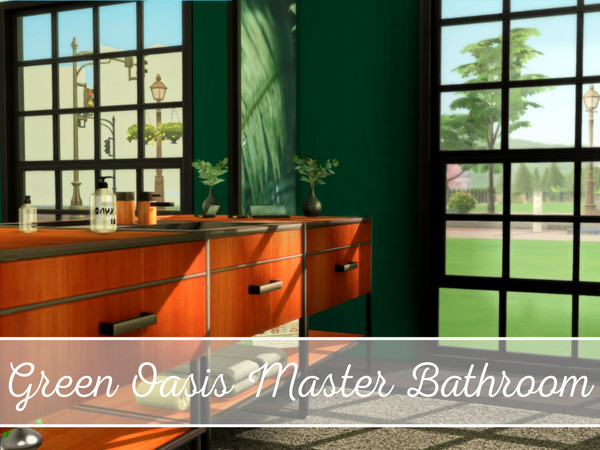 Sims 4 — Green Oasis Master Bathroom by 1990Evi — Sunken bathtub anyone? Regardless if the sun shines or it's raining