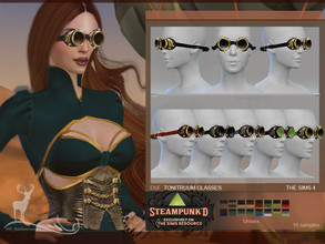 Sims 4 — STEAMPUNKED _TONITRUUM GLASSES by DanSimsFantasy — Classic steampunk style lenses showcase metallic embroidery.