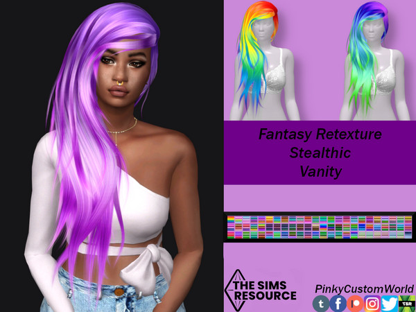 Sims 4 — Fantasy Retexture of Vanity hair by Stealthic by PinkyCustomWorld — Beautiful long alpha hair with side-swept