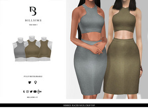 Sims 3 — Ribbed Racer Neck Crop Top by Bill_Sims — This top features a ribbed material with and a racer neck design and a
