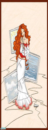 Sims 2 — Orange Girl Design Wall by Miyu-Tenshi — Here is another girl design wall. This girl is standing braiding her