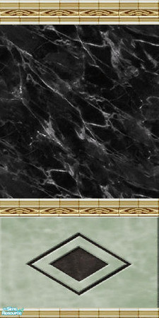 Sims 2 — Stone Marble Black Teal Wall by Henwen — Matching floor by Maxis.