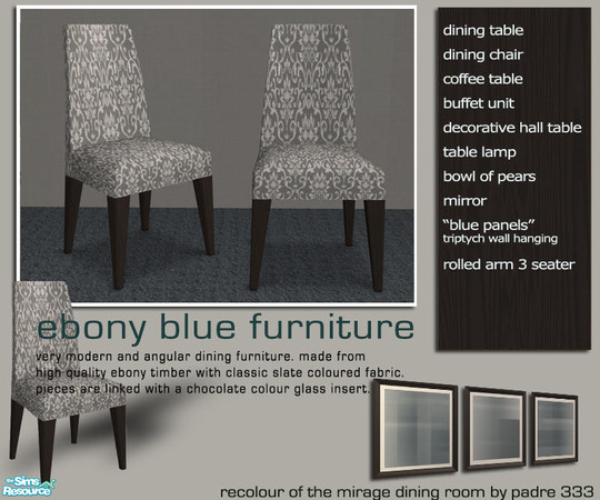 Sims 2 — Ebony Blue - Dining Chair by Padre — Dining room suite in slate grey with blue and dark ebony wood. Please do