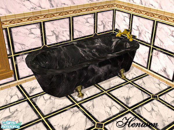 Sims 2 — Colonial Tub Stone Marble Black by Henwen — Tub in a stone marble black.
