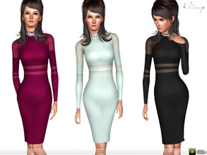 Sims 3 — Sheer Cut Out Dress by ekinege — Long sleeve sheer cut out dress with embellished high neck.