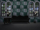 Sims 4 — Slytherin Wallpaper by misslittlewheel — Slytherin Quidditch-flag themed wallpaper for all wall sizes.