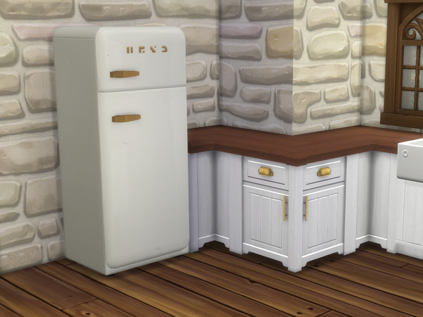 Sims 4 — Off The Grid Brass Accents Fridge (From Cottage Living)  by yasminjade — Off the Grid White and Black Fridge