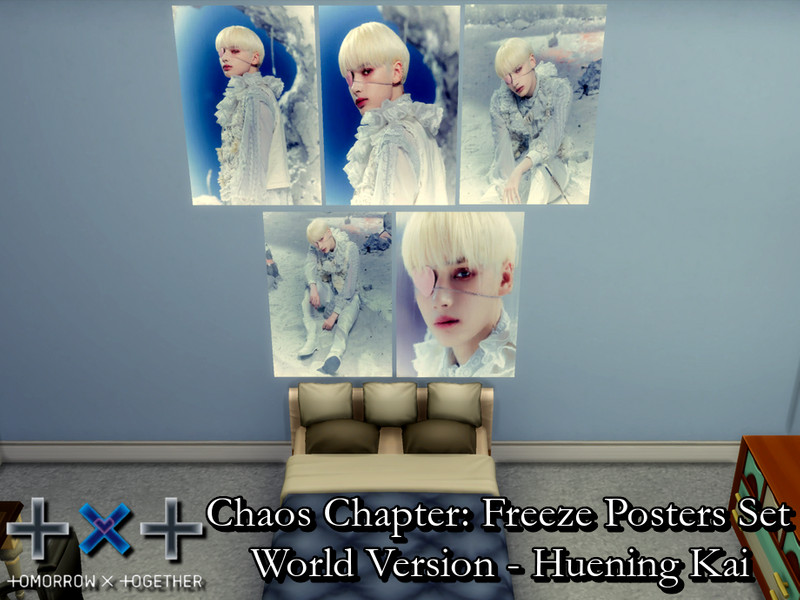 Sims 4 TXT Freeze: World Posters Set 5(Huening Kai) - REQUIRES MESH by PhoenixTsukino
