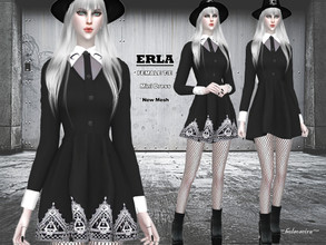 Sims 4 — ERLA - Mini Dress by Helsoseira — Style : White collar goth mini dress Name : ERLA Sub part Type : Short dress