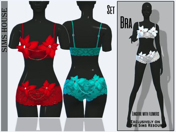The Sims Resource - Set Lingerie with flowers Bra