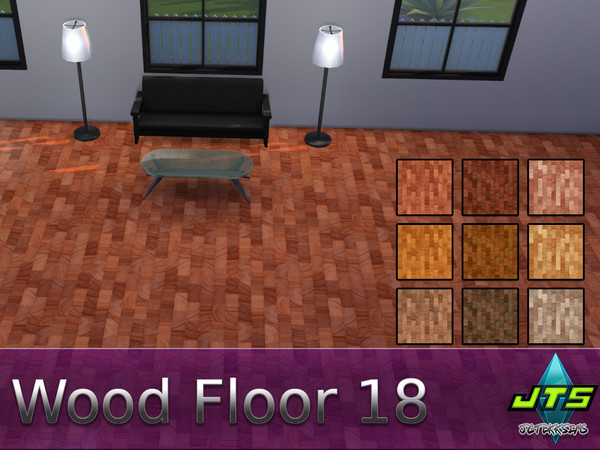 Sims 4 — Wood Floor 18 by JCTekkSims — Shiny wooden tiles with a unique pattern. Has 9 color swatches.