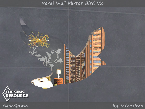 Sims 4 — Verdi Wall Mirror Bird V2 by Mincsims — Basegame Compatible 1 swatch