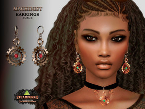 Sims 4 — Steampunked Machinist Earrings by Suzue — -New Mesh (Suzue) -6 Swatches -For Female and Male (Teen to Elder) -HQ
